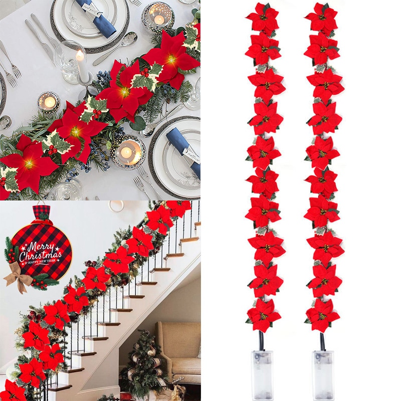Outdoor Lighting Xmas - Karangan bunga Natal Poinsettia, 2/3m ornamen