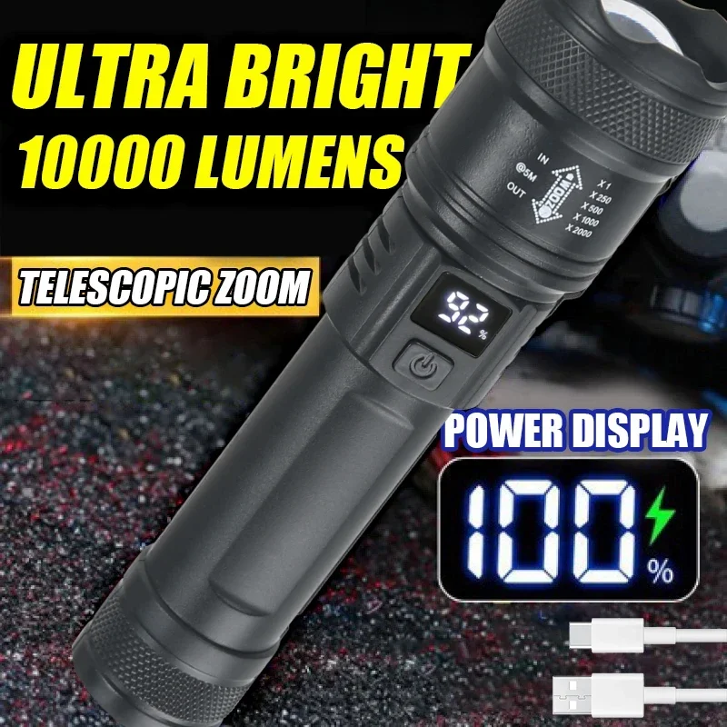 Outdoor Lighting Battery Operated - Lampu senter LED kuat 9900LM, lentera