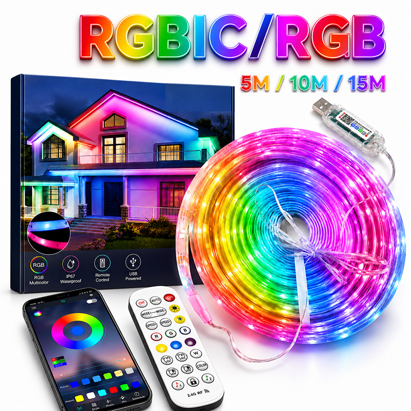 Outdoor Lighting On House - Strip Lampu Warna-warni Tahan Air, Lampu