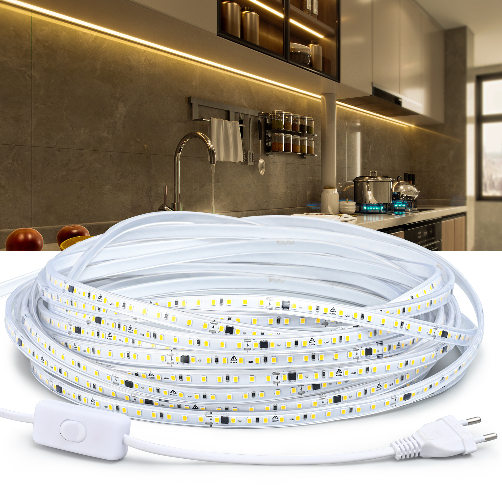 Outdoor Lighting On House - Lampu Strip LED tahan air 220V,