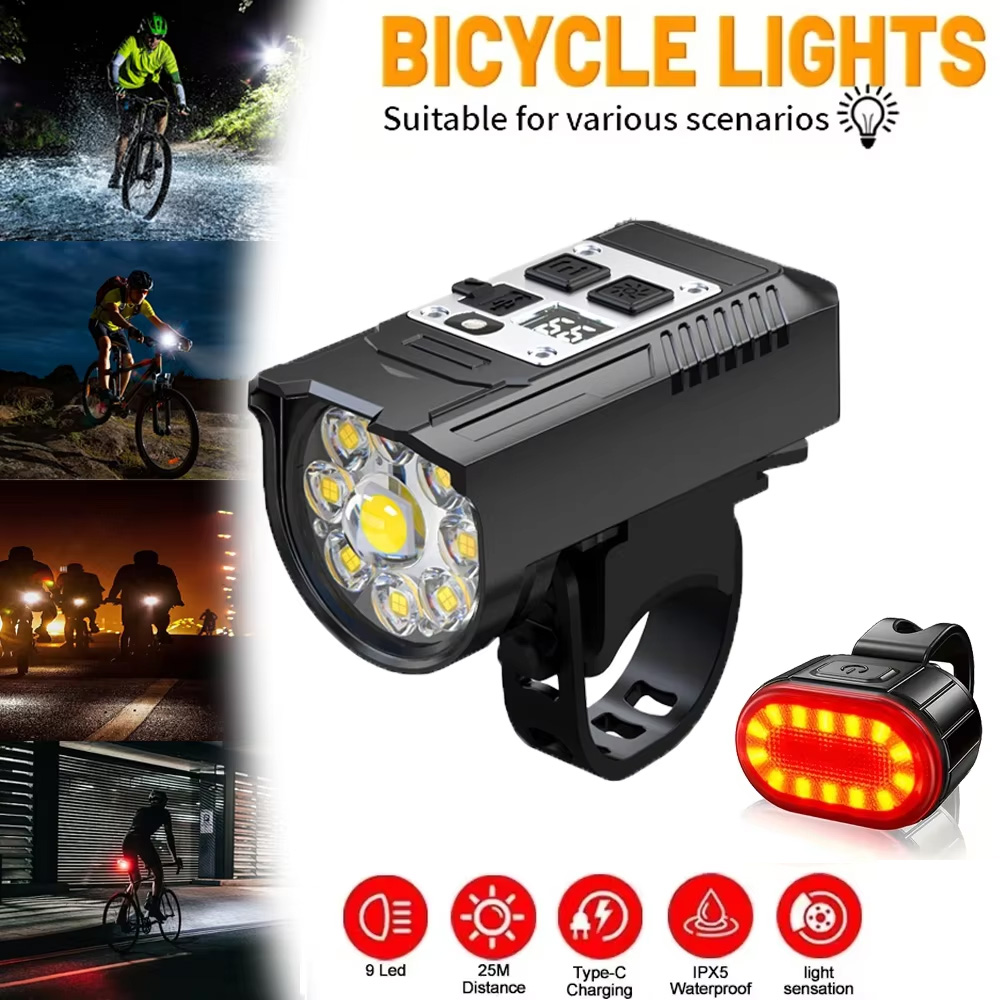 Outdoor Lighting Permanent - Lampu Depan Sepeda LED 9 Lampu,
