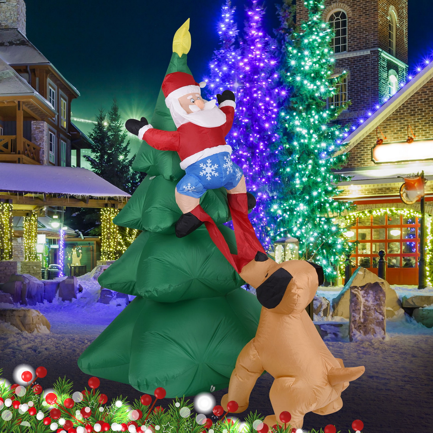 Anjing Tiup Natal dengan Santa - Outdoor Lighting Tree ulasan dan harga