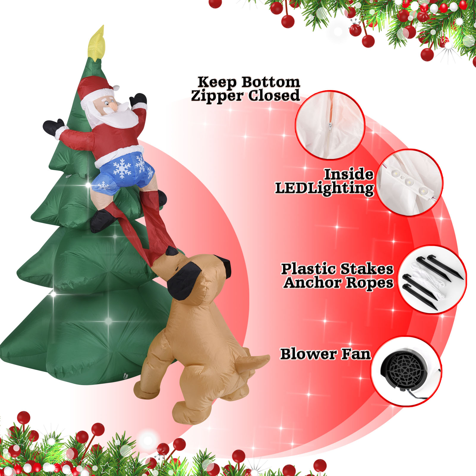 Anjing Tiup Natal dengan Santa - Outdoor Lighting Tree ulasan dan harga