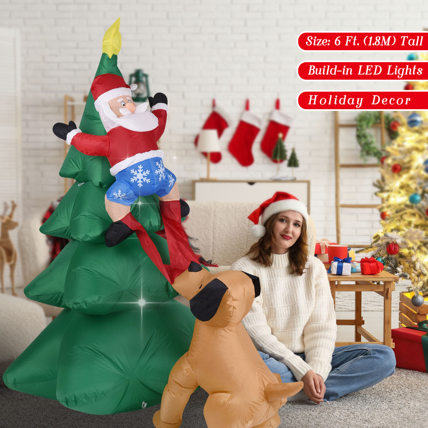 Anjing Tiup Natal dengan Santa - Outdoor Lighting Tree ulasan dan harga